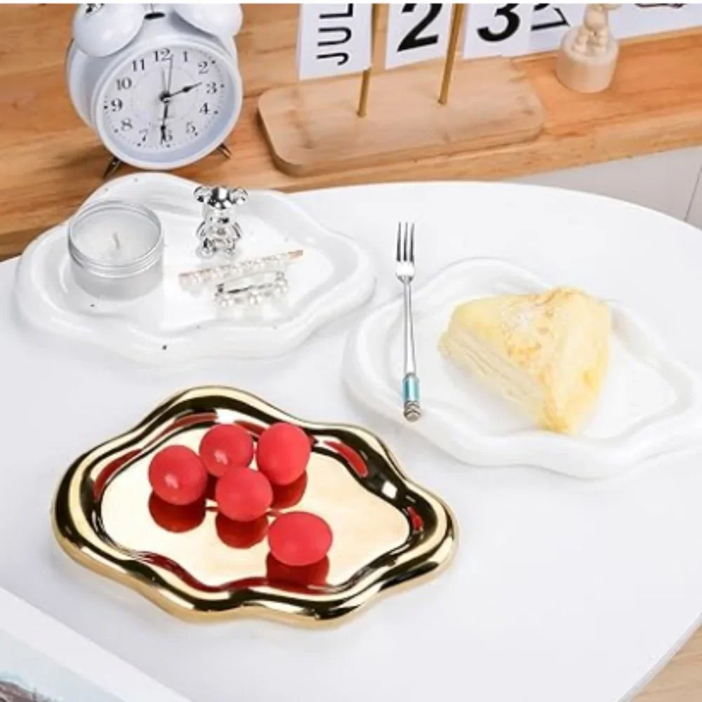 Ceramic Gold Jewelry Dish - Bathroom Accessory Trinket Tray - Gold Decor Tray